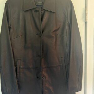 WomensTahari Black Leather Coat Jacket Size Small Barely Worn